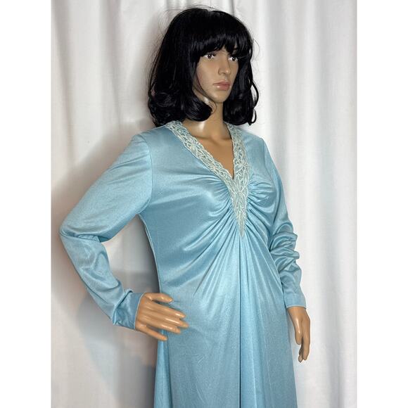Vintage 60's OOAK unbranded laced V neck blue long sleeved maxi dress small - Picture 14 of 16